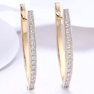 CUBIC ZIRCONIA GEOMETRIC GOLD STATEMENT EARRINGS‎